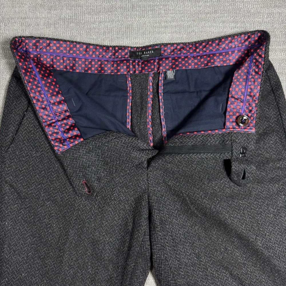 Ted Baker London Wool Blend Tailored Trousers Gray Glen Check Men's‎ 30x31